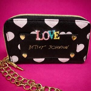 Betsey Johnson Heart Zip-Around Wristlet Wallet black w
white & pink hearts.
